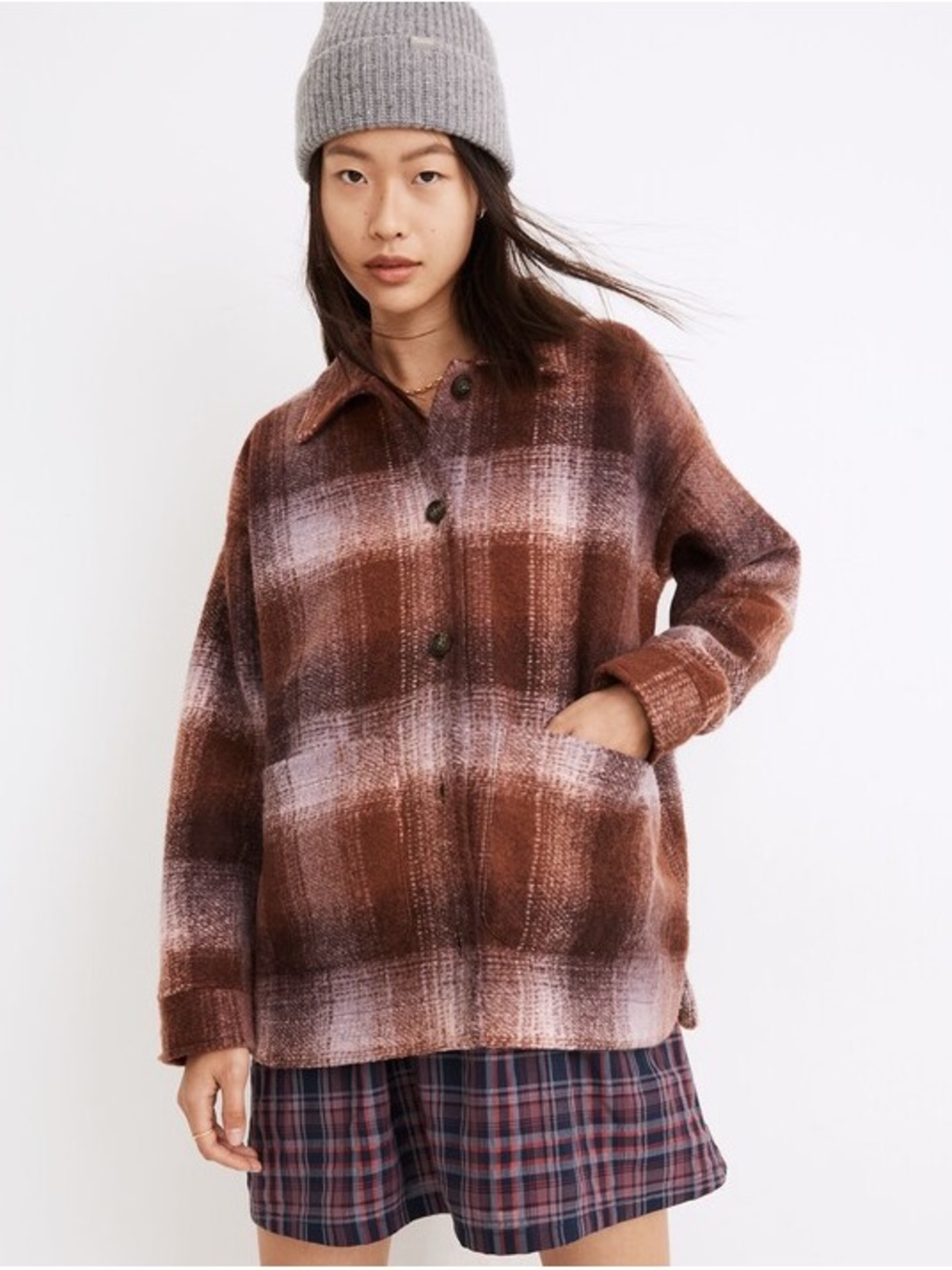 Madewell Brushed Plaid Knit Shirt Jacket Small